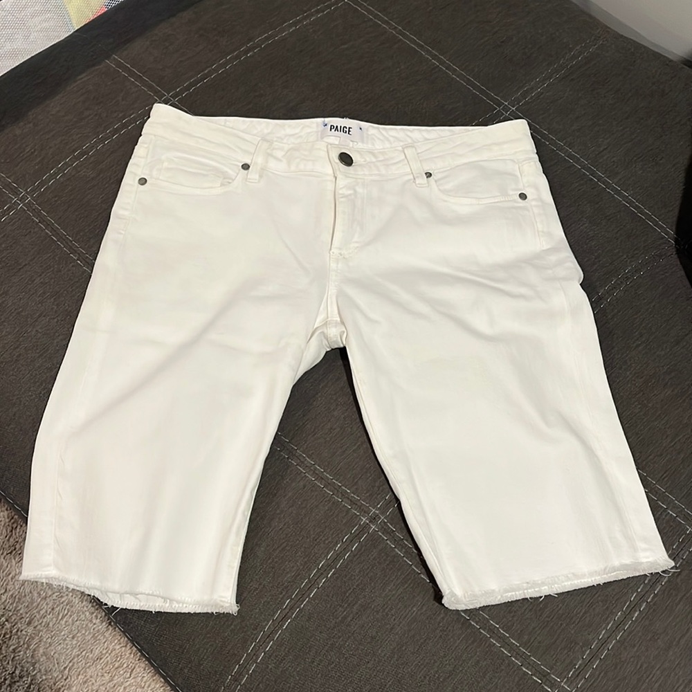 Paige white Knee length cut off shorts